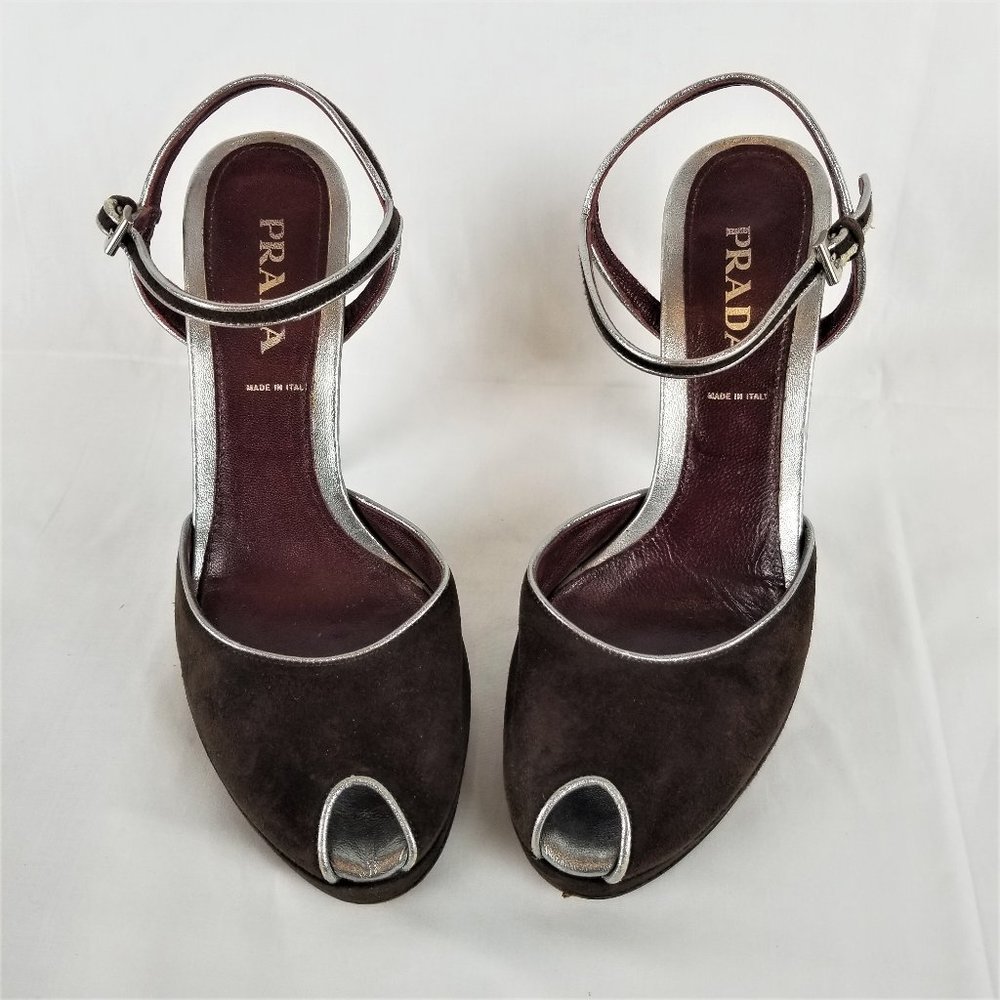 PRADA Suede Peep-Toe Pumps